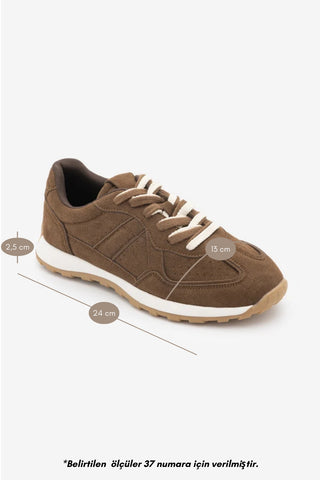 Kadın Günlük Sneaker Spor Ayakkabı Asune - Açık Kahve Süet