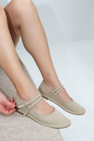 Kadın Çift Bantlı Babet Benus - Bej Süet