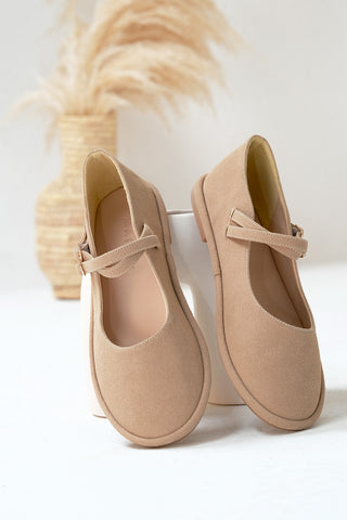 Kadın Çift Bantlı Babet Benus - Camel Süet