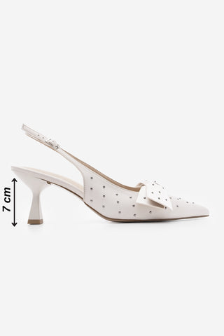 Kadın Stiletto Fiyonklu Topuklu Ayakkabı Borina - Ekru Saten
