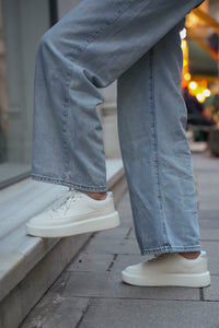 Kadın Sneaker Yüksek Taban Bağcıklı Spor Ayakkabı Domen - Beyaz