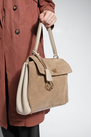 Kadın Hakiki Deri Omuz Çantası Rinyas - Vizon Süet