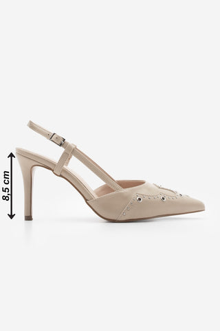 Kadın Stiletto Troklu Topuklu Ayakkabı Darkon - Bej