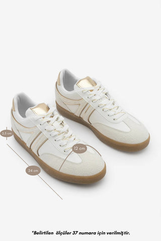 Kadın Sneaker Bağcıklı Süet Spor Ayakkabı Denor - Altın