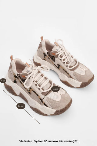 Kadın Sneaker Leopar Detaylı Spor Ayakkabı Desya - Bej