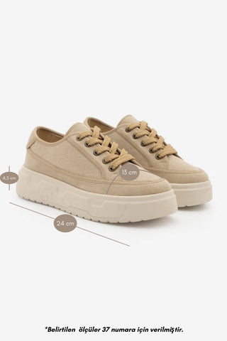 Kadın Sneaker  Spor Ayakkabı Ergu - Bej Keten