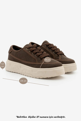 Kadın Sneaker  Spor Ayakkabı Ergu - Kahve Keten