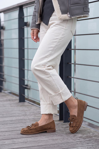 Kadın Hakiki Deri Püsküllü Makosen Loafer Günlük Ayakkabı Ronce - Camel Süet