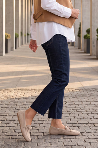 Kadın Hakiki Deri Büzgülü Loafer Günlük Ayakkabı Tavon - Bej Süet