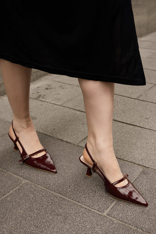 Kadın Stiletto Bantlı Topuklu Ayakkabı Fenka - Bordo Rugan