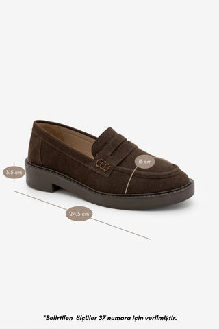 Kadın Loafer Günlük Klasik Ayakkabı Casual Makosen Fonle - Kahve Süet