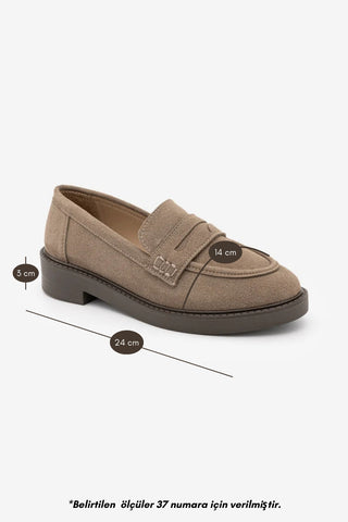 Kadın Loafer Günlük Ayakkabı Fonle - Koyu Vizon Süet