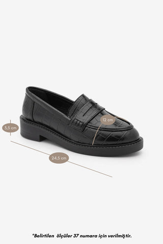 Kadın Loafer Günlük Klasik Ayakkabı Casual Makosen Fonle - Siyah Croco