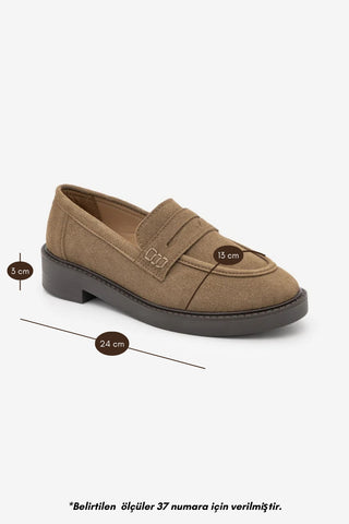 Kadın Loafer Günlük Ayakkabı Fonle - Toprak Süet