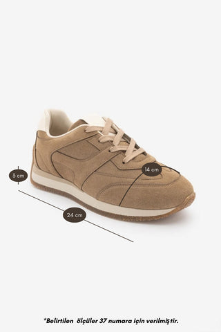 Kadın Süet Bağcıklı Retro Günlük Sneaker Spor Ayakkabı Foryeta - Camel Süet