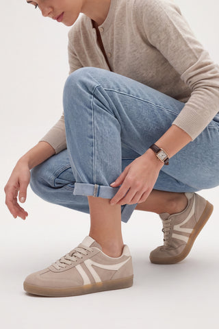 Kadın Sneaker Bağcıklı Spor Ayakkabı Tiyone - Camel Süet