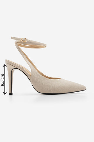 Kadın Stiletto Bilekten Bağlamalı Topuklu Ayakkabı Gisan - Bej Saten