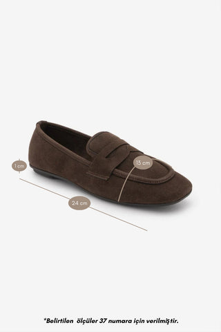 Kadın Küt Burun Günlük Loafer Heviza - Kahve Süet
