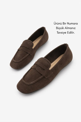 Kadın Küt Burun Günlük Loafer Heviza - Kahve Süet