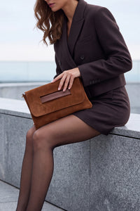 Kadın Clutch & Portföy El ve Omuz Çantası Sonira - Taba Süet