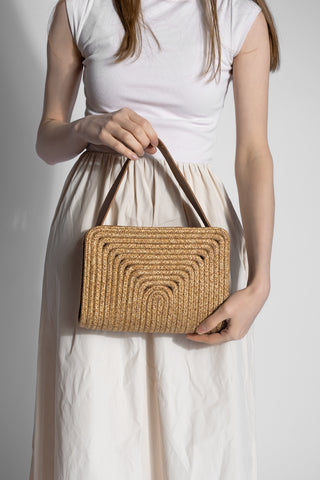 Kadın El Örgüsü Fermuarlı Clutch & Portföy El Çantası Yonti - Taba Hasır