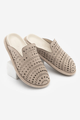 Kadın Hakiki Deri Delikli Sabo Günlük Terlik Yofin - Bej Süet