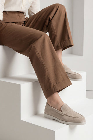 Kadın Hakiki Deri Loafer Günlük Ayakkabı Ginar - Bej Süet