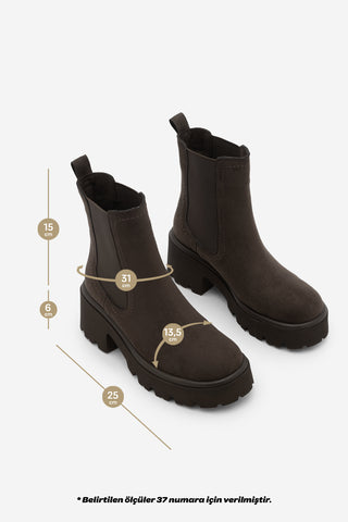 Kadın Kalın Topuklu Günlük Bot Fenros - Kahve Süet