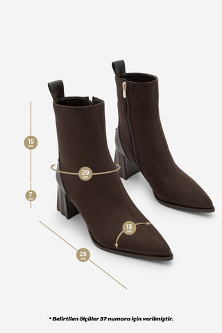 Kadın Sivri Burun Topuklu Bot Esvon - Kahve Süet