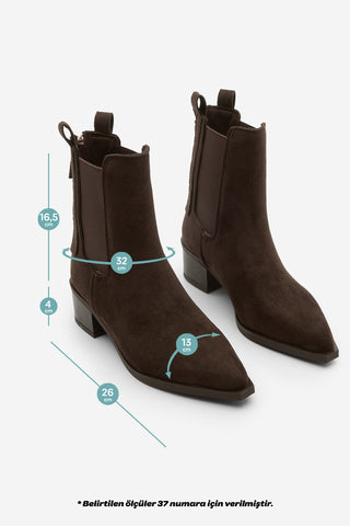Kadın Sivri Burun Western Bot Mirona - Kahve Süet