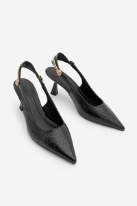 Kadın Stiletto Zincir Detay Topuklu Ayakkabı Nigos - Siyah Croco