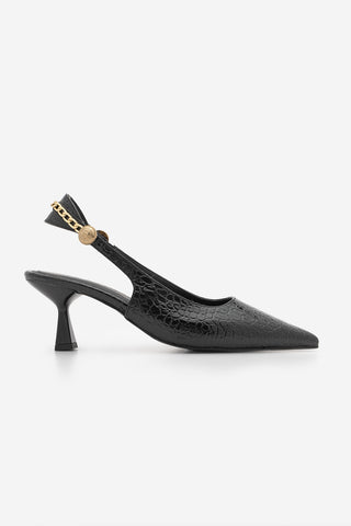 Kadın Stiletto Zincir Detay Topuklu Ayakkabı Nigos - Siyah Croco