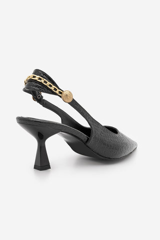 Kadın Stiletto Zincir Detay Topuklu Ayakkabı Nigos - Siyah Croco
