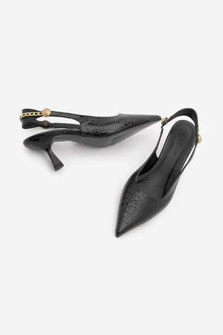 Kadın Stiletto Zincir Detay Topuklu Ayakkabı Nigos - Siyah Croco