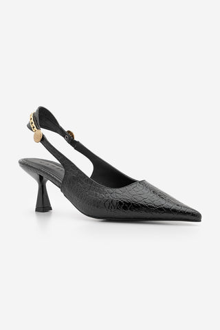 Kadın Stiletto Zincir Detay Topuklu Ayakkabı Nigos - Siyah Croco