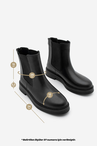 Kadın Hakiki Deri Günlük Bot Kater - Siyah