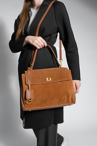 Kadın Hakiki Deri Omuz Çantası Rinyas - Taba Süet