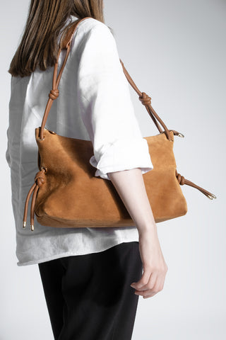 Kadın Hakiki Deri Omuz Çantası Teroze - Taba Süet