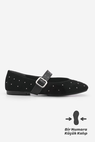 Kadın Zımbalı Babet Velona - Siyah Süet
