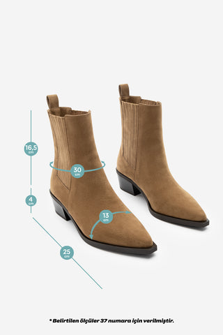 Kadın Sivri Burun Günlük Topuklu Bot Losya - Taba Süet