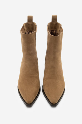 Kadın Sivri Burun Günlük Topuklu Bot Losya - Taba Süet