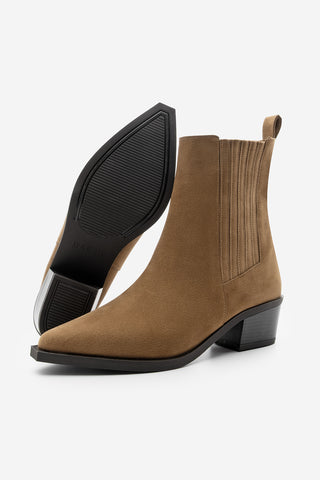 Kadın Sivri Burun Günlük Topuklu Bot Losya - Taba Süet