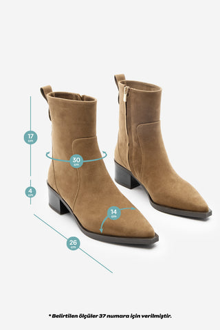 Kadın Sivri Burun Topuklu Bot Kenor - Taba Süet