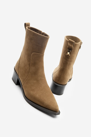 Kadın Sivri Burun Topuklu Bot Kenor - Taba Süet