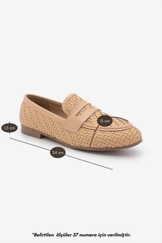 Kadın Loafer Örgü Desen Günlük Ayakkabı Karnel - Camel