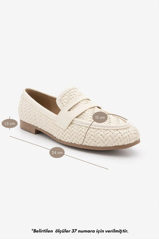 Kadın Loafer Örgü Desen Günlük Ayakkabı Karnel - Ekru