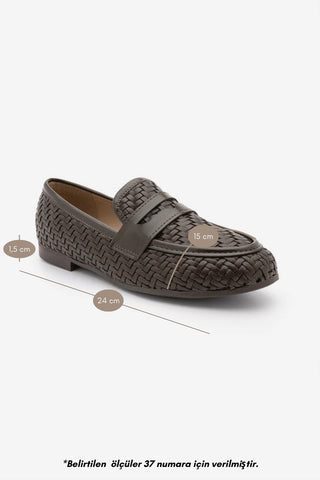 Kadın Loafer Örgü Desen Günlük Ayakkabı Karnel - Kahve