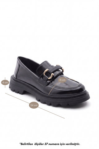 Kadın Loafer Kalın Taban Tokalı Günlük Ayakkabı Kinles - Siyah