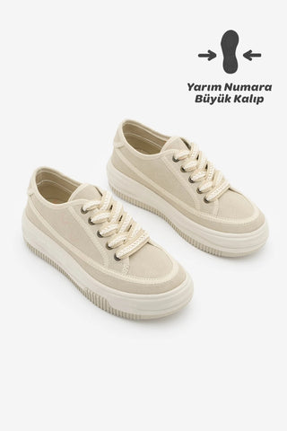 Kadın Sneaker Kalın Taban Spor Ayakkabı Kotnel - Bej Süet