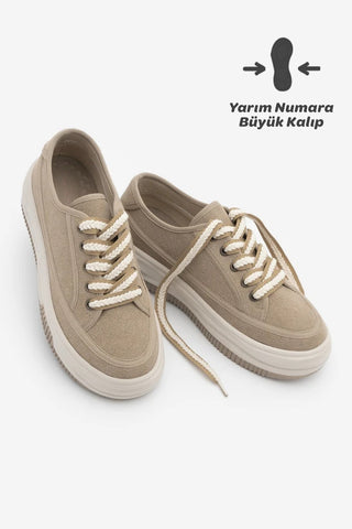 Kadın Sneaker Kalın Taban Spor Ayakkabı Kotnel - Camel Süet